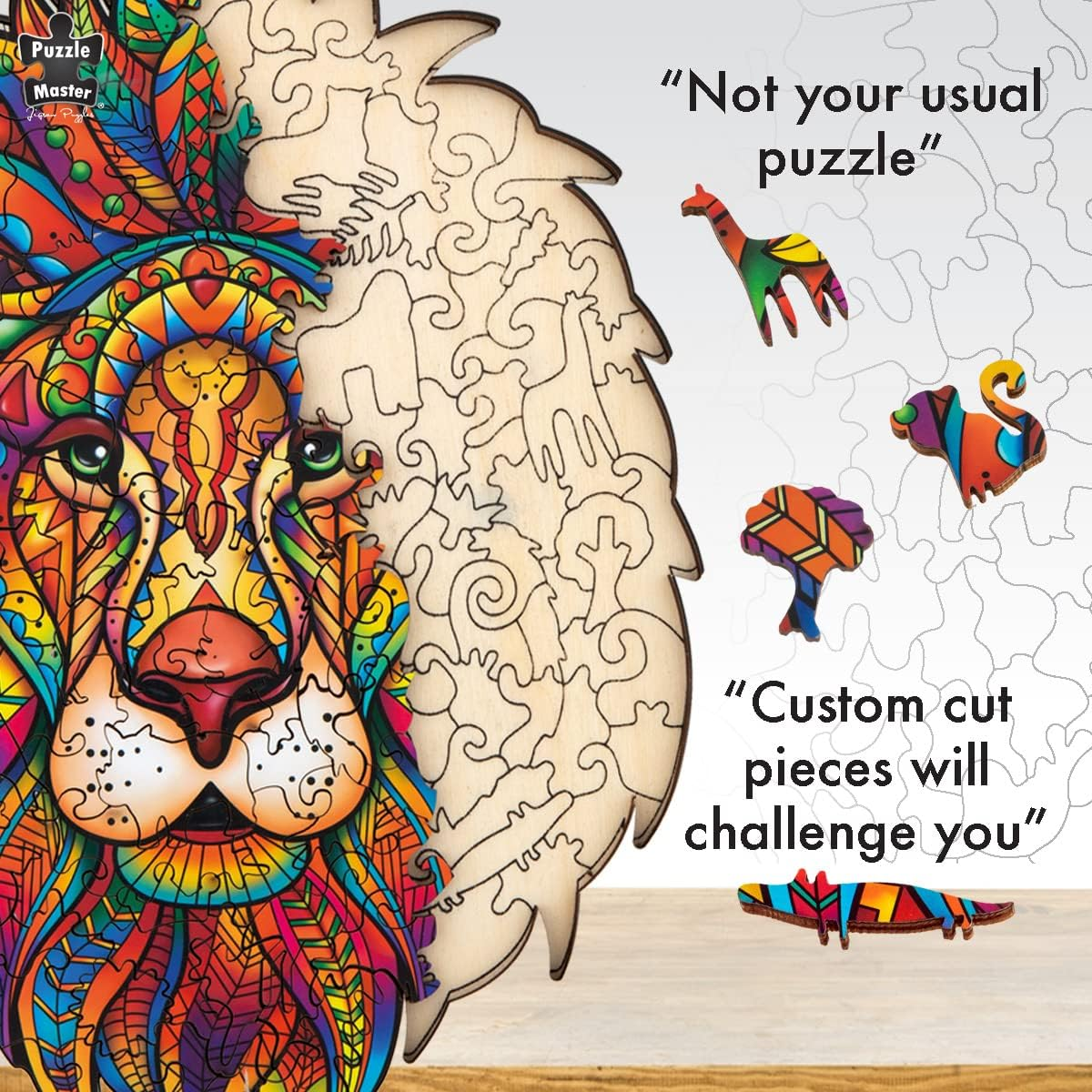 Puzzle Master Wooden Puzzle - Art Jigsaw Wood Cut Puzzle with Display Stand for Adults and Kids - Lion 145-Pieces Set image number 2