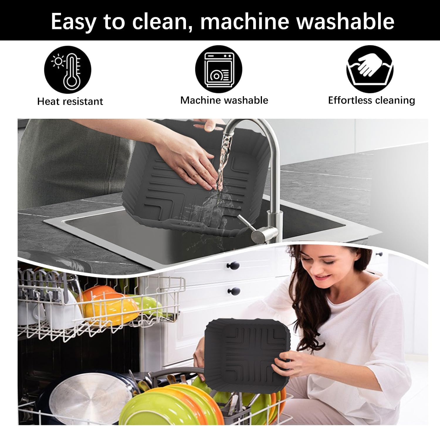 Silicone Air Fryer Liners 2 Pack, Accessorie Mould for COSORI DC601 L501,Philips 2000 Series Na230/00,Ninja AF141 Af181,Tefal for 5-6.5Qt Reusable Silicone Mould for Hot Air Fryer-Black image number 5