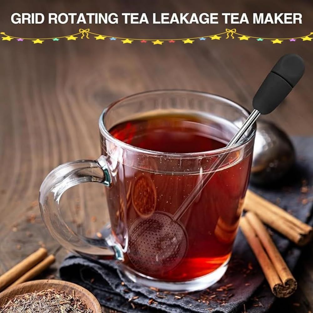 Jindizi Rotating Long Handle Tea Infuser,2Pcs Rotating Long Handle Tea Ball,Handle Twisting Tea Ball Infuser for Loose Tea,Rotating Mesh Twisting Tea Ball Infuser Loose Leaf Tea Infuser Strainer image number 3