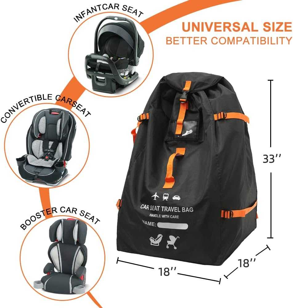 Clearworld Car Seat Travel Bag for Air Travel, Durable Gate Check Bag for Airport,Foldable Baby Stroller Travel Carry Bag, Fits Car Seats, Infant Carriers & Booster,Universal Size - Black image number 2