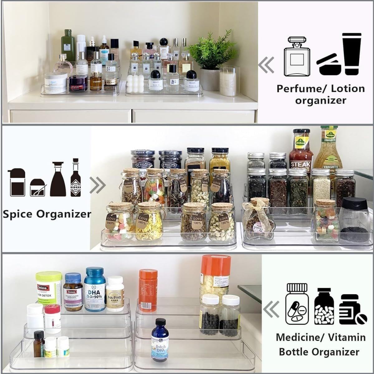 Organizer - Three-Tiered Shelf - Perfume Lotion Skincare Stand, Spice Vitamins Medicine Bottles Holder,Sturdy Clear Rack for Kitchen Bathroom Countertop Cabinet Storage image number 4