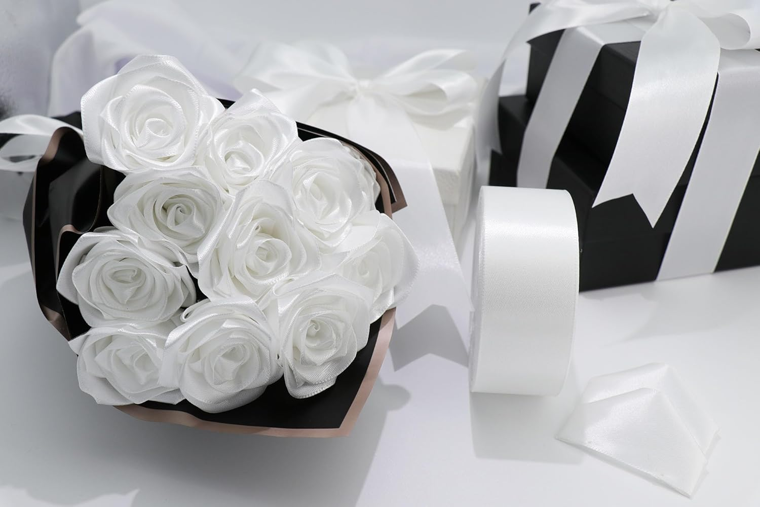 GROWDXZ White Ribbon 1-1/2 Inch Satin Ribbon Single Face Fabric Ribbon for Gift Wrapping, Roses Making, Bows, Flower Bouquet, Handmade Crafts, Birthday Wedding Party Decoration 50 Yards image number 6