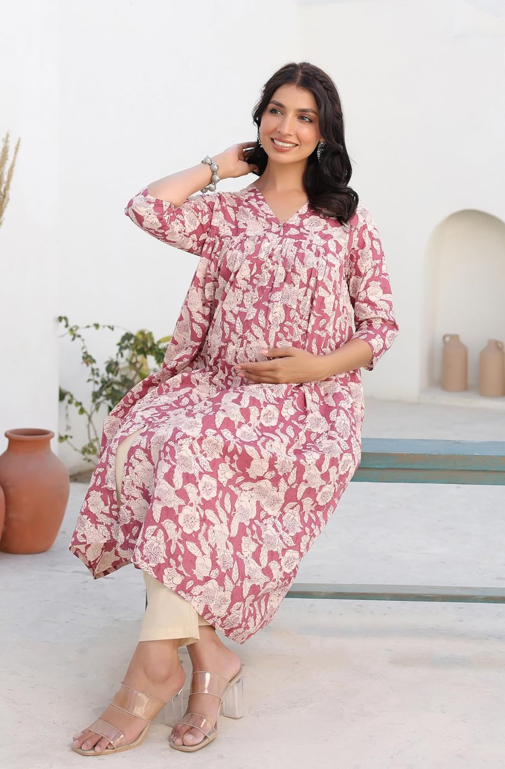 Janasya Maternity Nursing Kurta with Breastfeeding Feature for Pre and Post Pregnant Women