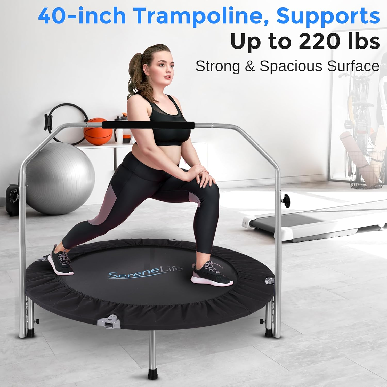 Serenelife 40" Mini Trampoline Rebounder, Portable and Foldable Fitness Trampoline, Suitable for Adults and Kids, Perfect for Indoor/Outdoor Workout