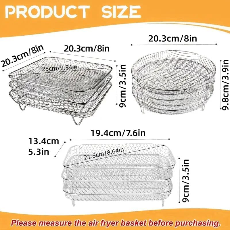 AIMALL 3-Piece Air Fryer Grill Rack &ndash; Food Grade 304 Stainless Steel, Multi-Layer Stackable Mesh Tray for Round, Square, and Rectangular Air Fryers image number 5