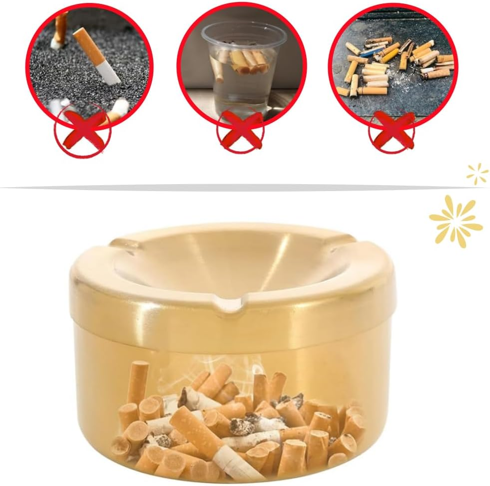 1 PCS Stainless Steel Windproof Ashtray Removable Lid - Indoor and Outdoor Use - Easy to Clean, Durable, Modern Design for Cigarettes and Cigars (Gold) image number 3
