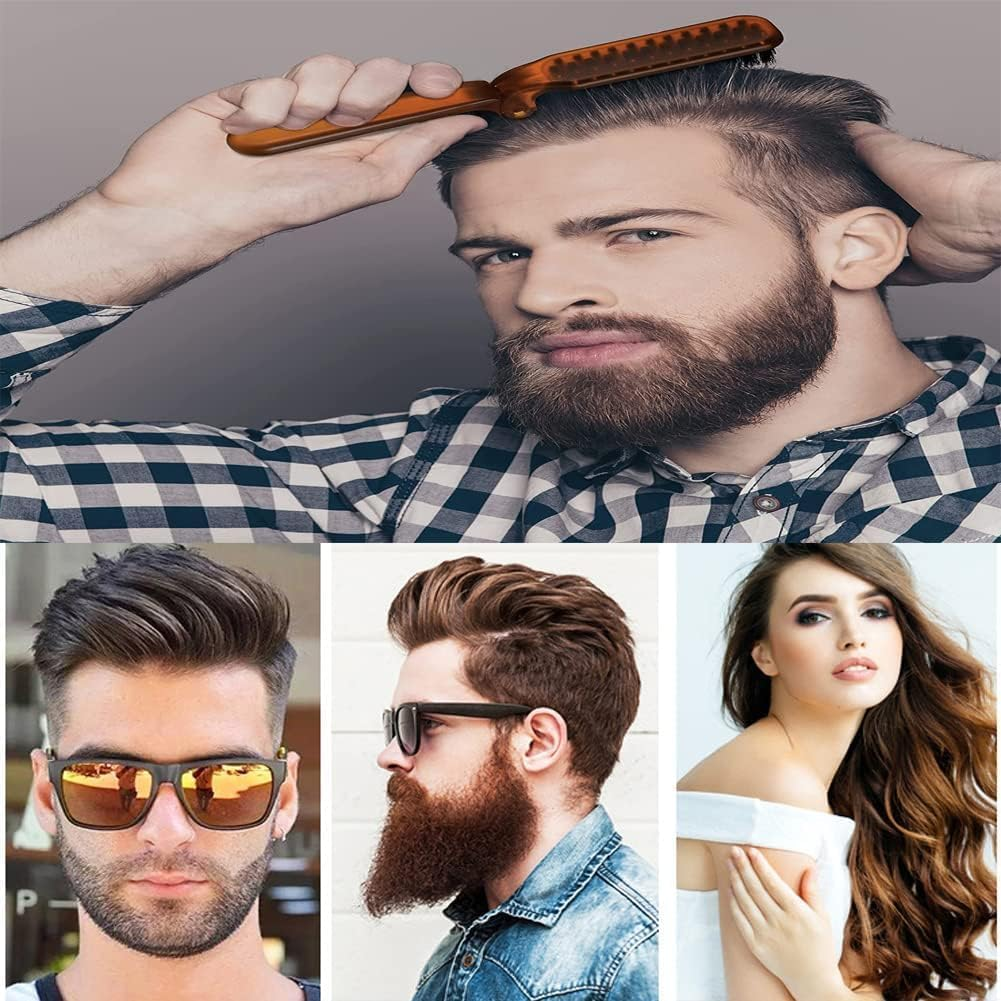 Folding Travel Hair Brush with Boar Bristles, Compact Pocket Size for All Genders and Ages, Suitable for Various Hair Types (Thin, Thick, Curly, Straight, Wet, Dry), Portable Amber Comb (Amber) image number 4