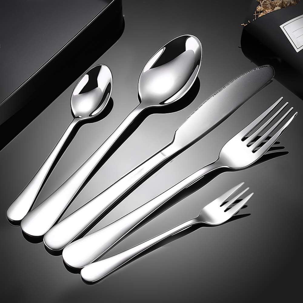 Flatware Set 20 Pieces, Stainless Steel Cutlery Set Flatware Silverware Set with Knife Spoon Fork, Service for 4, Mirror Polish & Dishwasher Safe, Ideal for Home Daily Use/Casual or Formal Dining, Silver