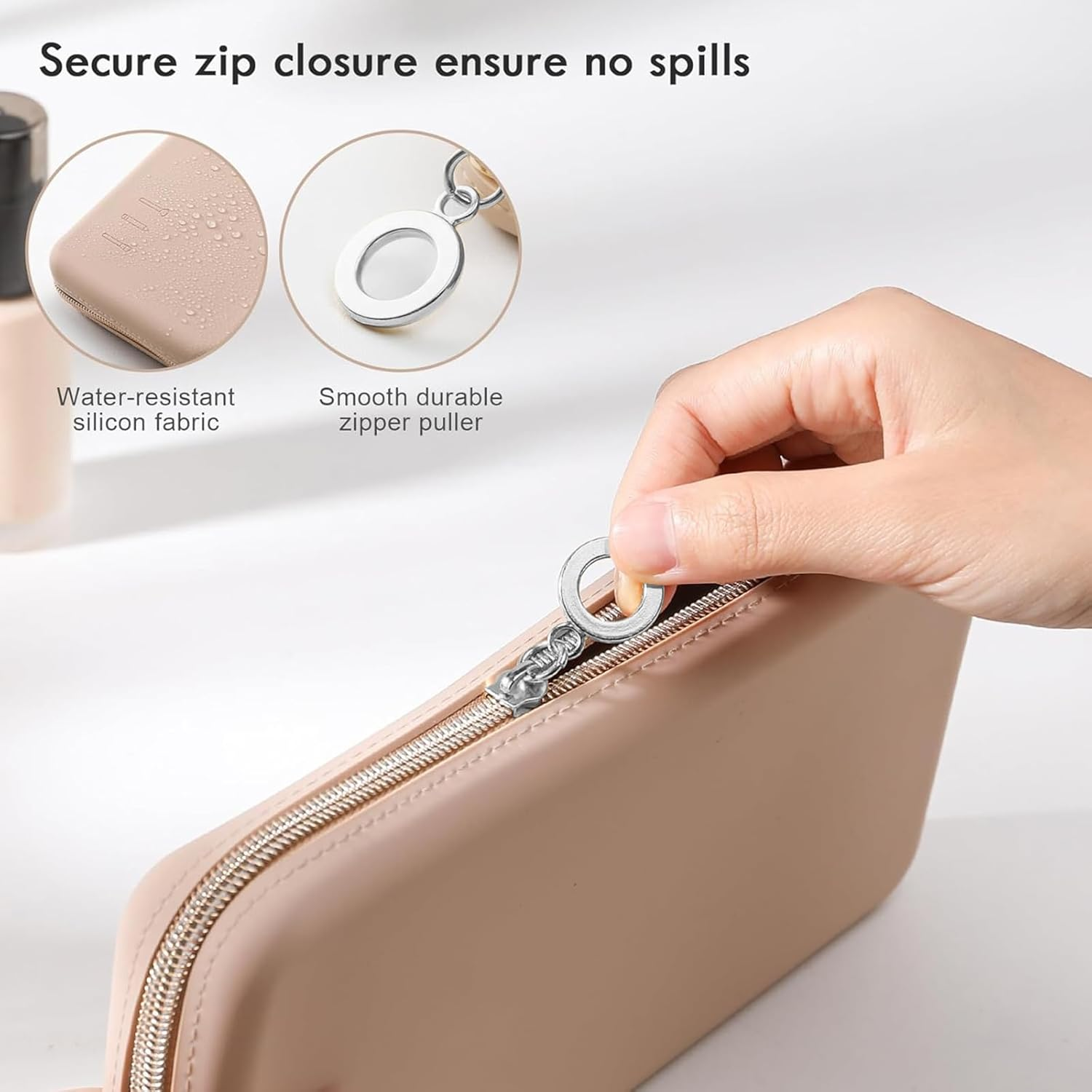 Silicone Makeup Brush Holder, Portable Travel Cosmetic Brush Bag, Zippered to Prevent Falling Off, Large Capacity Makeup Brush Organizer, Essential Bag for Women(Blue) image number 1