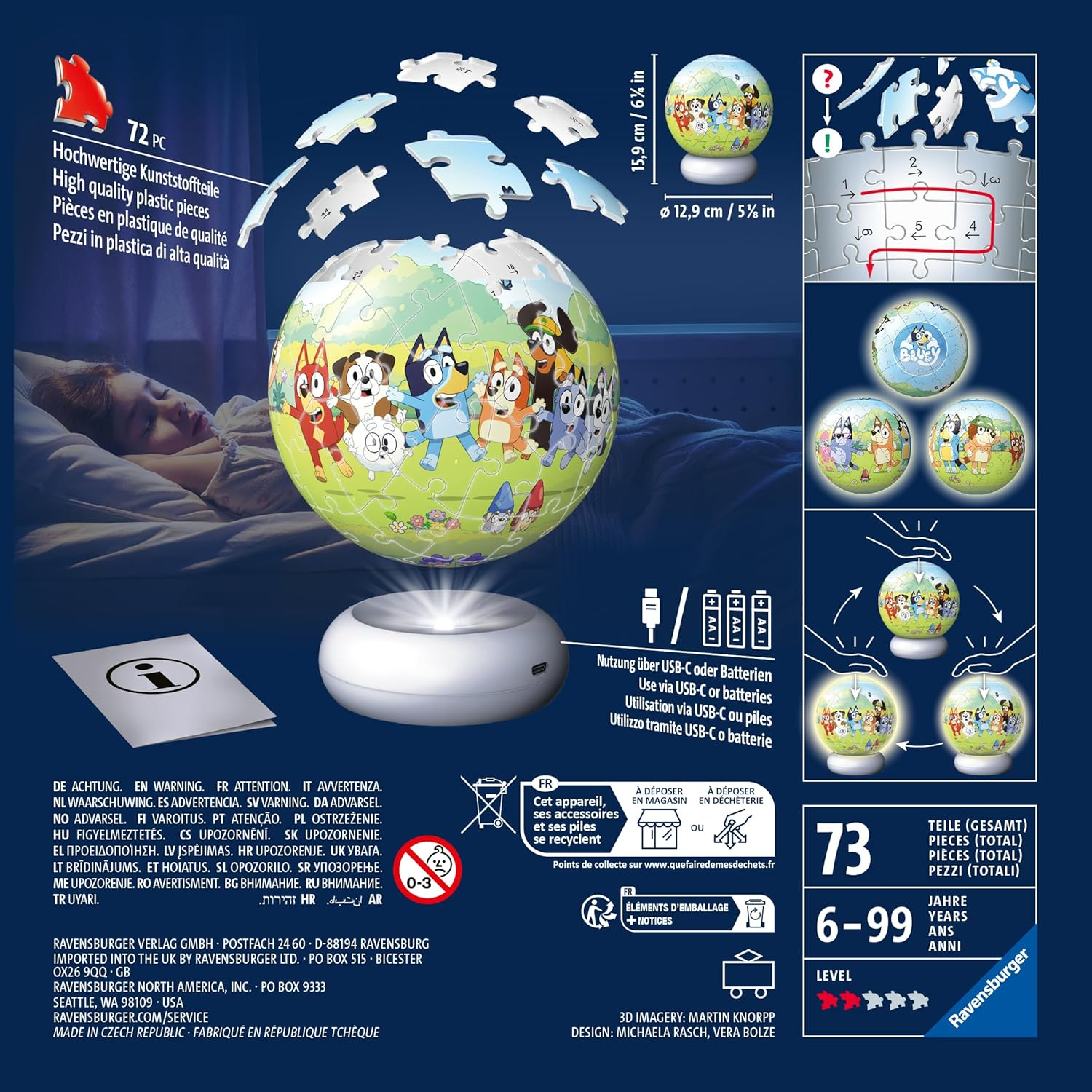 3D Puzzle-Ball Nachtlicht Bluey: Erleben Sie Puzzeln in Der 3. Dimension! image number 1