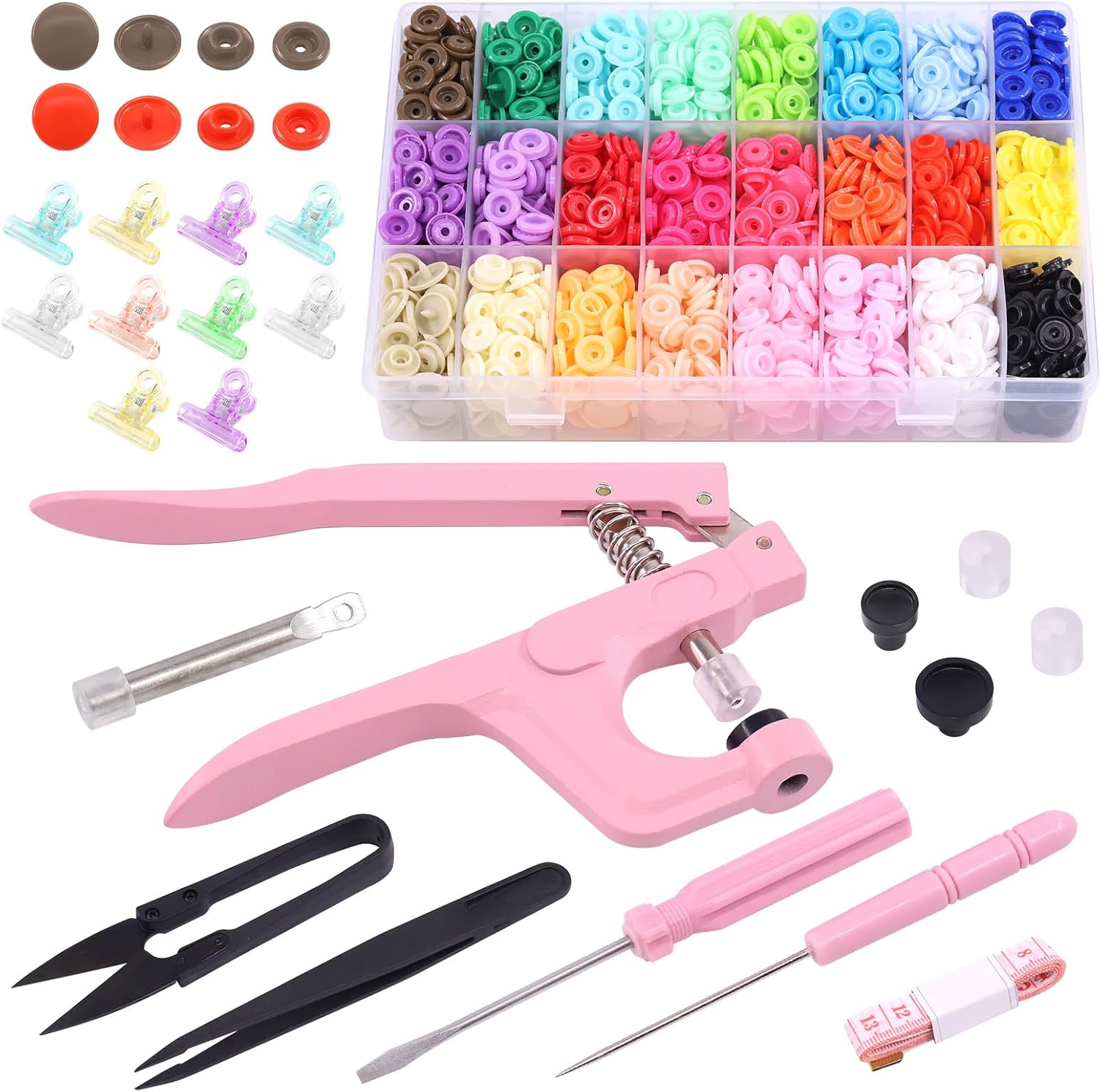 Tanstic 405Pcs Snaps Plastic Buttons with Pink Color Snaps Pliers Set 384Pcs 24 Colors T5 Plastic Snaps with Hand Tools and Sewing Clips for Clothes Sewing, Bibs, Rain Coat Crafting image number 4