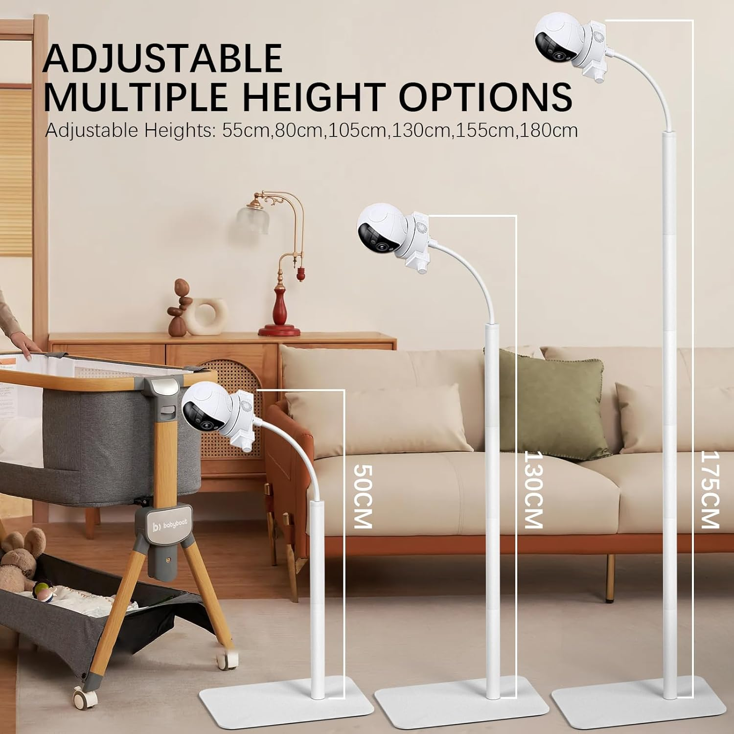 Honey Paws Baby Monitor Floor Stand Holder Compatible All Cameras with 1/4 Screw Height Adjustable & Universal Mount Secure, More Safety Clamp Flexible Most Baby Camera Keep Baby Away from Touching image number 3