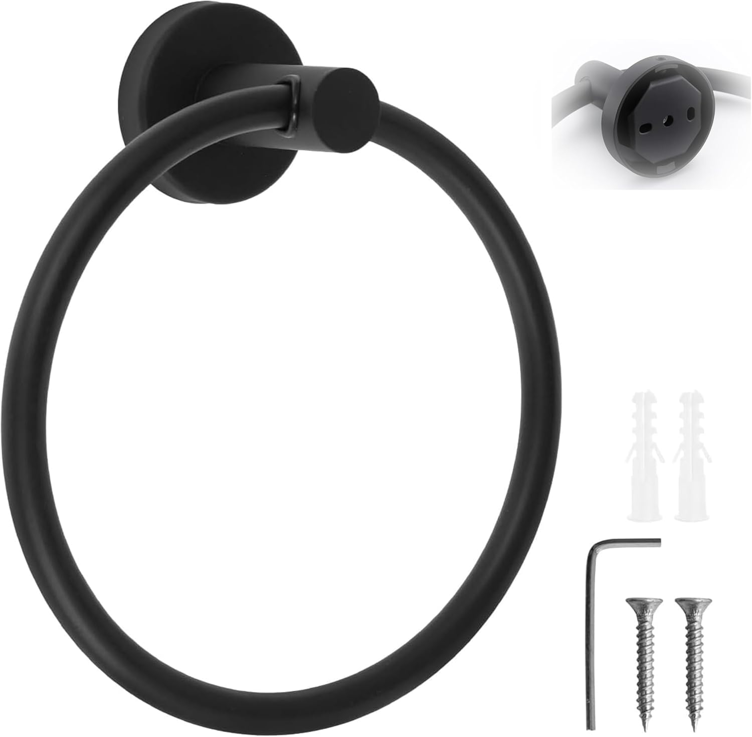 Matte Black Stainless Steel Towel Ring Holder - Wall Mount round Bath Towel Rack, Space Saving Modern Towel Hanger for Bathroom and Kitchen image number 6