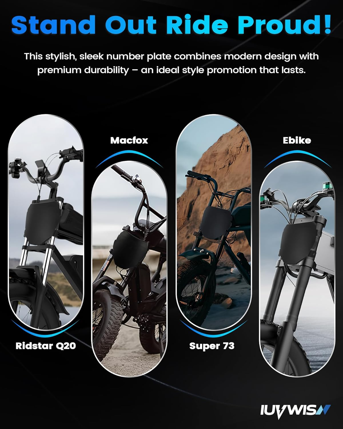 Electric Bike Number Plate E Bike Front Plate Compatible Fit for Ridstar Q20 Super 73 S1 S2 Y1 RX Macfox X1S X1S X X2 Commuter Ebike Electric Mountain Bike Black