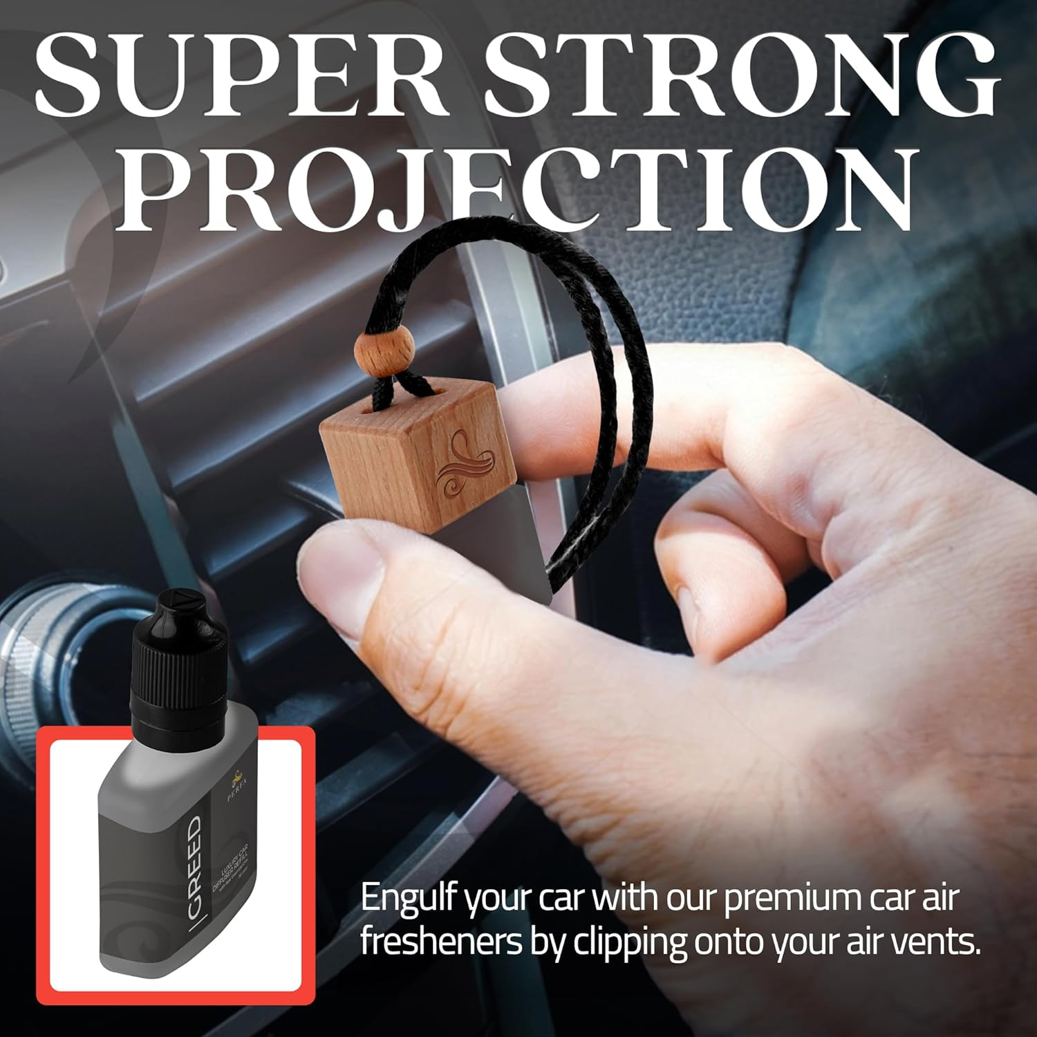 Greed Gift Set with Refill Bottle | Perfume Style Freshener | Strong Car Freshener with Odour Eliminator Technology | Automotive Air Freshener | Car Scents by Perfa image number 6