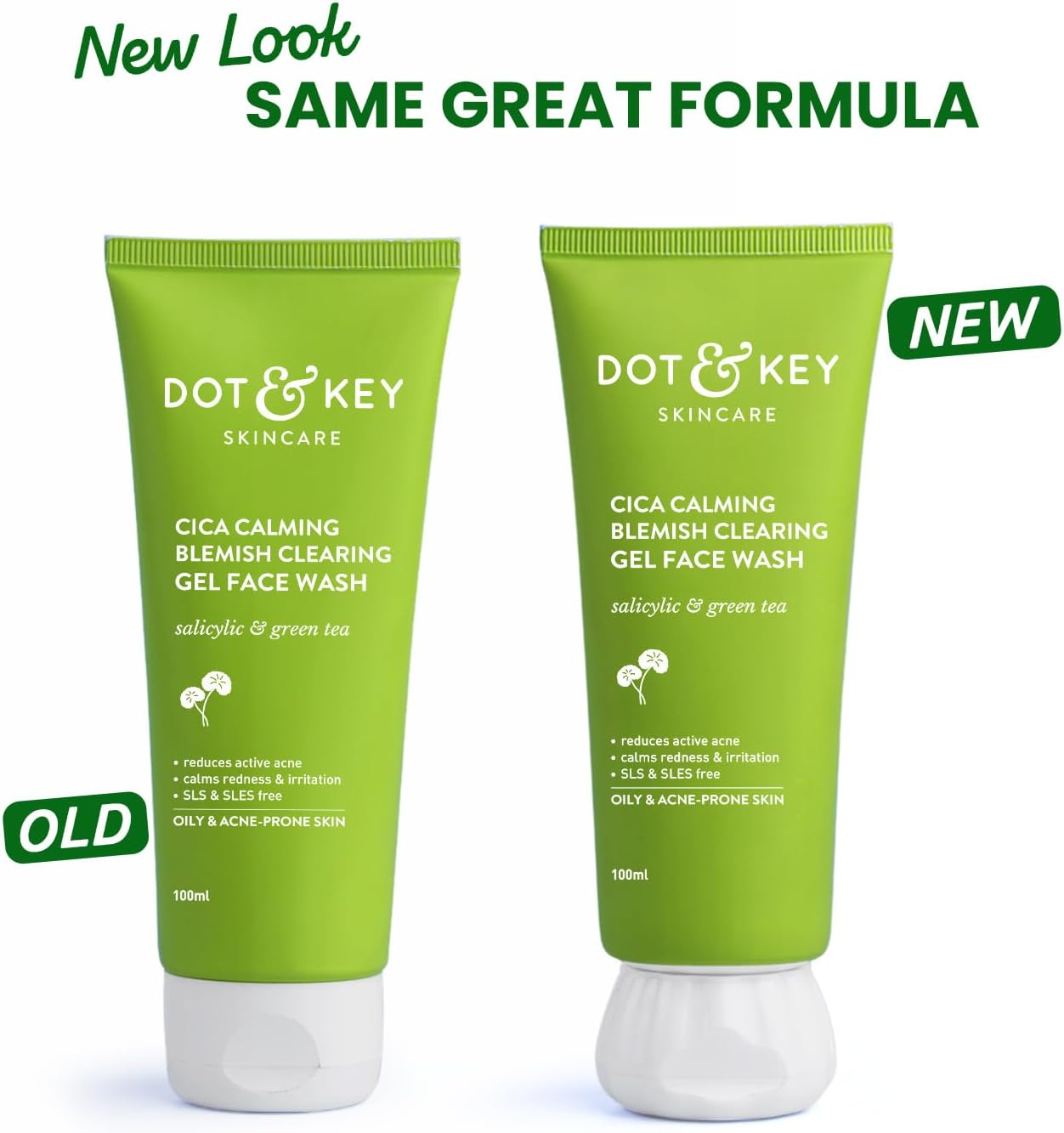 Dot & Key Cica 2% Salicylic Acid Face Wash for Oily, Acne Prone Skin, with Green Tea I Acne Clearing Sulphate Free Face Wash for Men & Women (200Ml) | Pack of 2