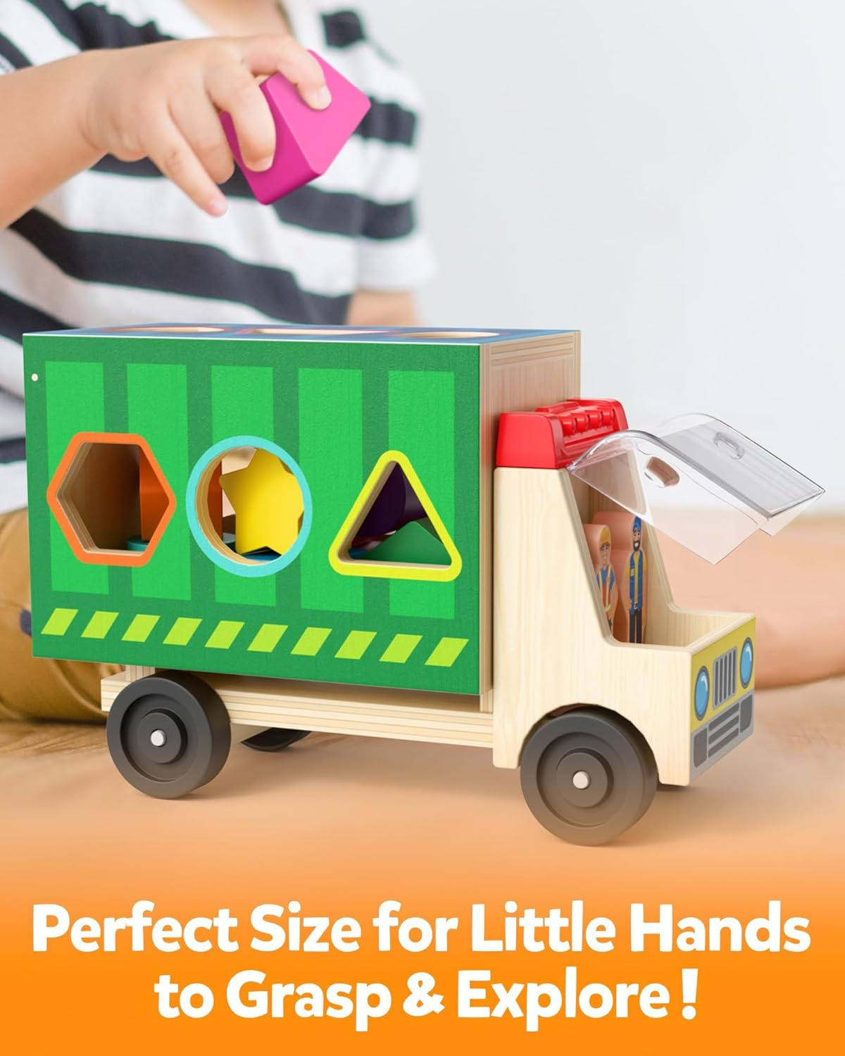 Coogam Wooden Truck Shape Sorting Toy, Color Shape Matching Game with 2 Play Figures, Baby Toddler Fine Motor Learning for 2 3 4 Year Old