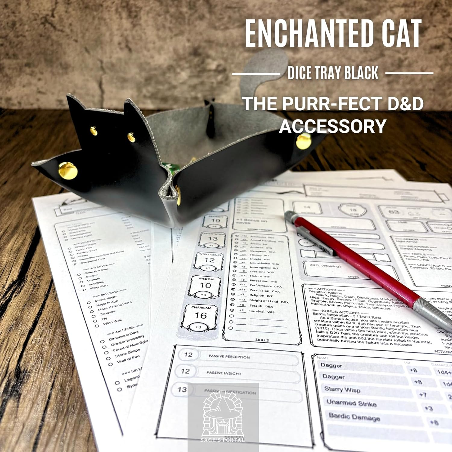 Sage&rsquo;S Portal Enchanted Cat Dice Tray, Portable Snap Assembly, DND Dice Tray for Dungeons and Dragons RPG Tabletop TTRPG (Black) image number 6