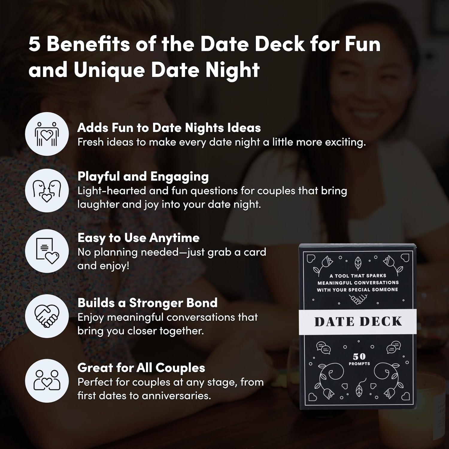 Bestself Co. Date Deck Exciting, Engaging, and Though-Provoking Conversation Prompts Perfect for Unlocking Connection, Intimacy and Meaningful Discussion &mdash; 50 Cards
