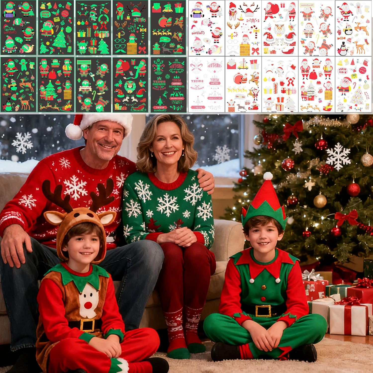 10 Sheets 120 Pcs Christmas Luminous Temporary Tattoos Stickers - Glow in the Dark Christmas Decorations Tattoos Stickers for Kids, Christmas Party Favors Stocking Stuffers Gifts for Boys and Girls