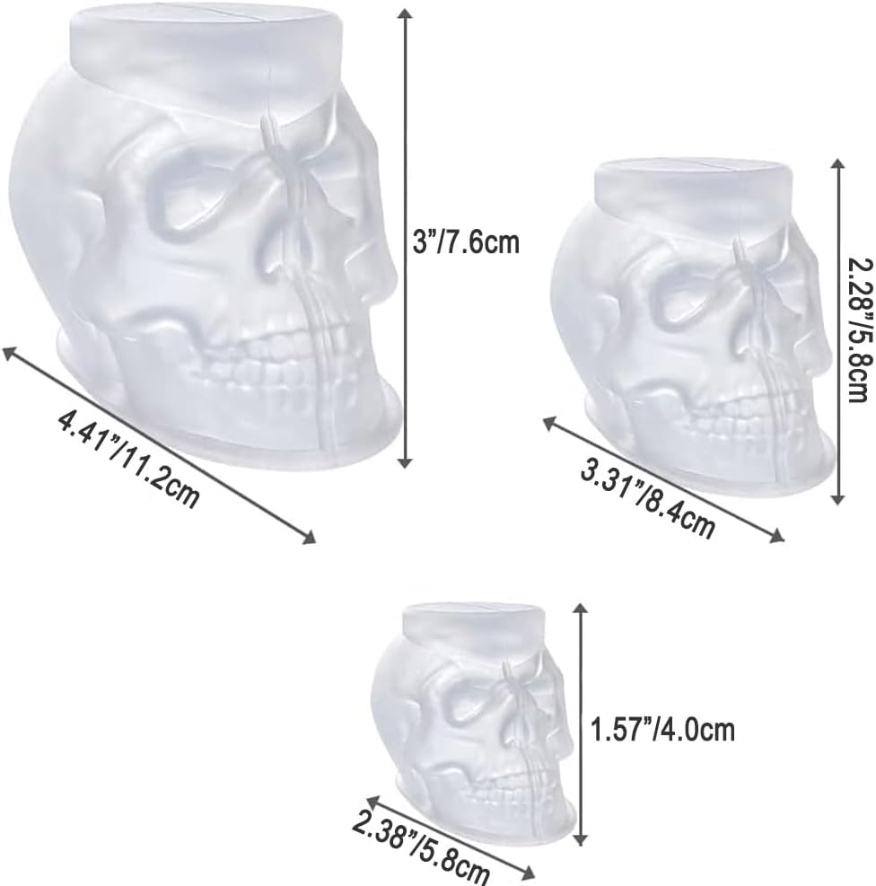 Set of 3 Skull 3D Resin Molds Large + Medium + Small, Flexible Clear Silicone Skull Head Molds, Silicone Molds for Resin, Soap, Clay, Candle Wax Casting, Halloween Home Decoration image number 5