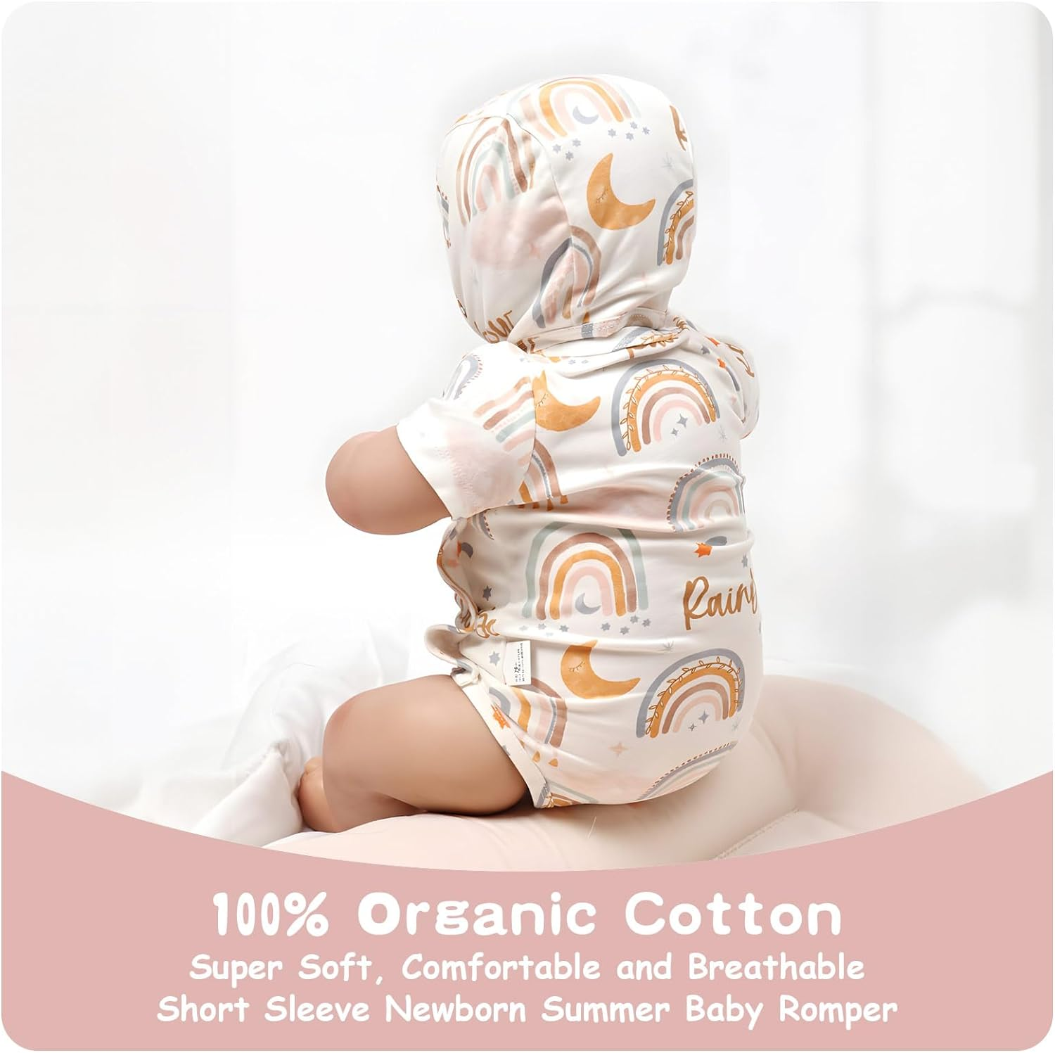 100% Organic Cotton Soft Baby Romper for Boys Girls Unisex, Short Sleeve, 0-24 Months image number 5