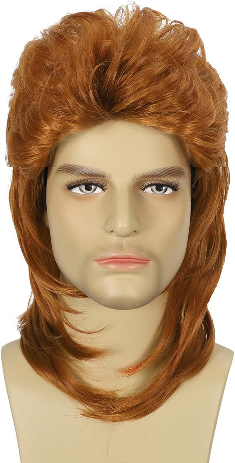 Sabosi Mullet Wig Orange 80S Men Wig,Punk Rocker Hair Party Daily Halloween Costumes Long Wigs