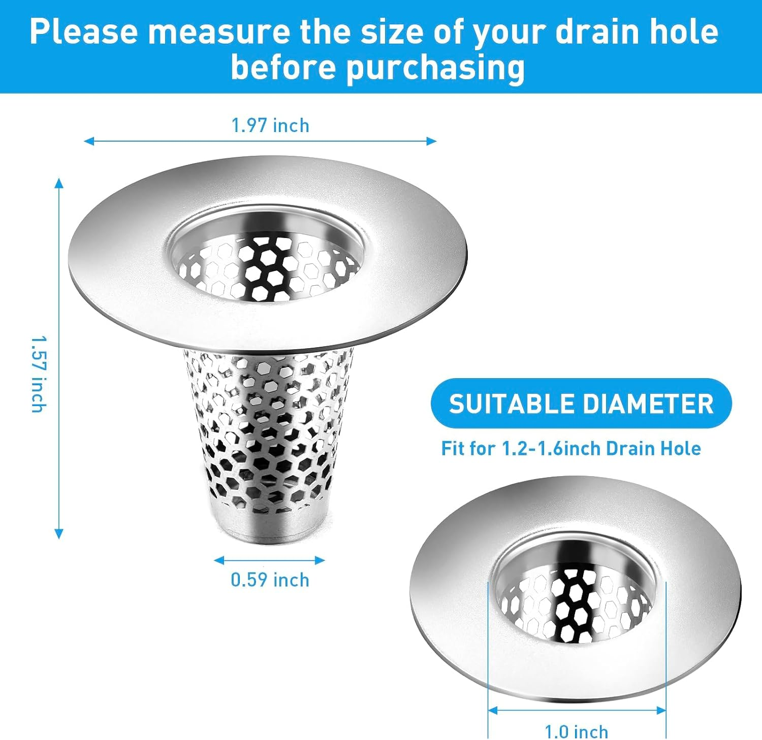 2 Pieces Conical Type Sink Strainer, Suitable for 30-40 Mm, Hair Strainer Shower, Drain Strainer, Bathtub, Kitchen Sink, Bathtub Drain Filter Made of 304 Stainless Steel, Suitable for Kitchen,