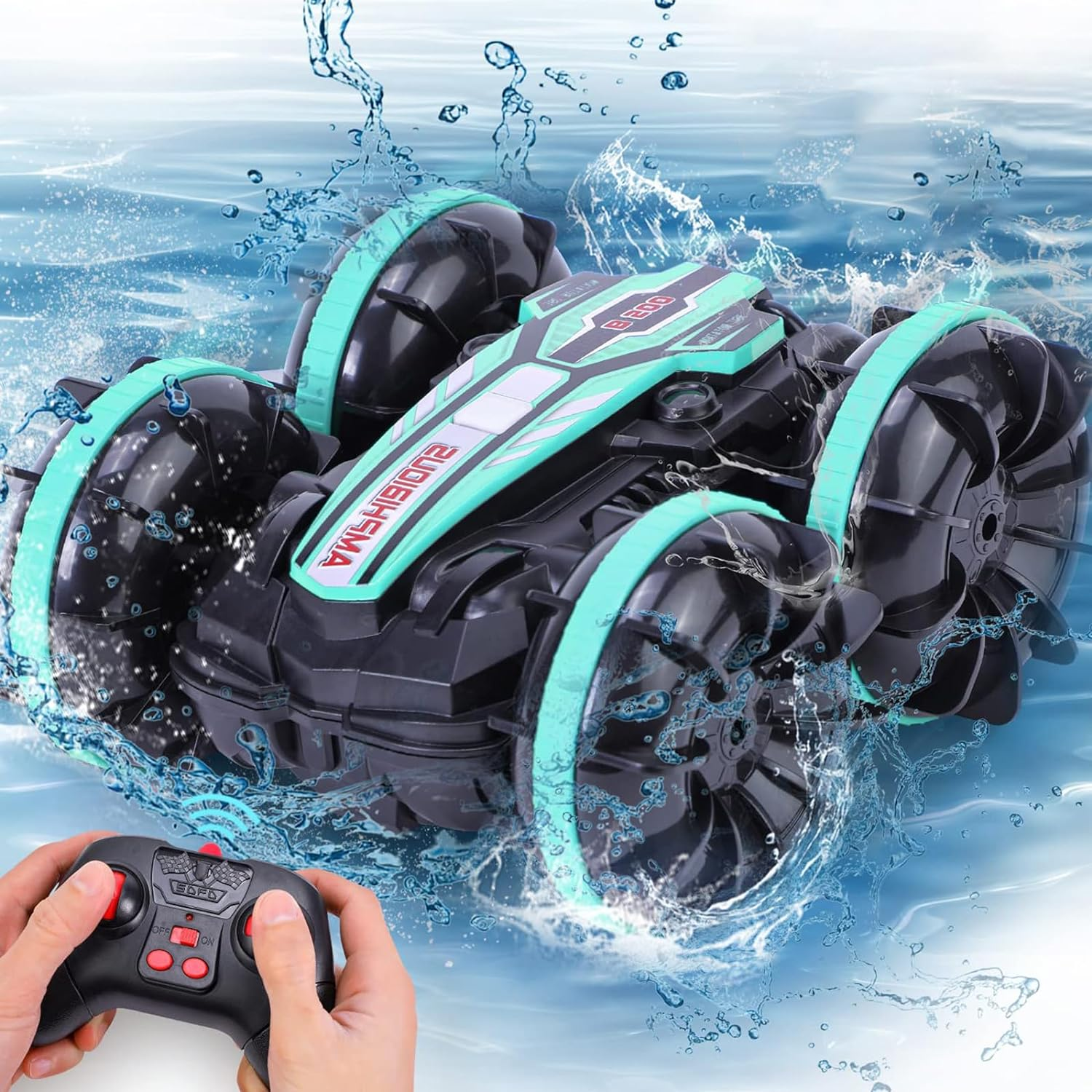 Remote Control Car Amphibious RC Cars for Kids 2.4Ghz Double Sided 360&deg;Rotating 4WD Stunt RC Car Toy Waterproof Boat off Road RC Race Toy Cars for Boys and Girls (Blue) image number 5