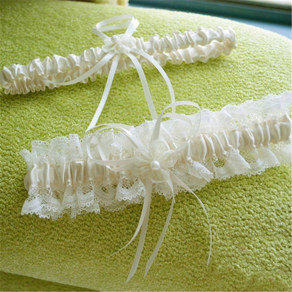 Lace Wedding Garters for Bride Pearl Stretch Prom Garter, Women Wedding Bridal Legs Garter Set image number 3