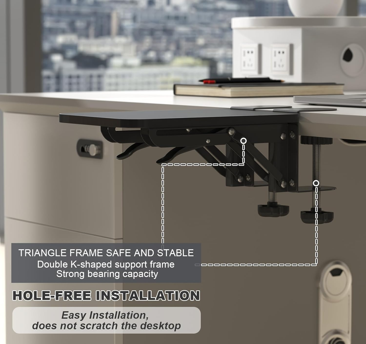 WYJREES Computer Arm Rest for Desk,Ergonomics Desk Extender Tray,9.84"X7.88" Clamp on Arm Wrist Rest Shelf,90&deg; Foldable Elbow Arm Support,Suitable for Office Desks-Black image number 5