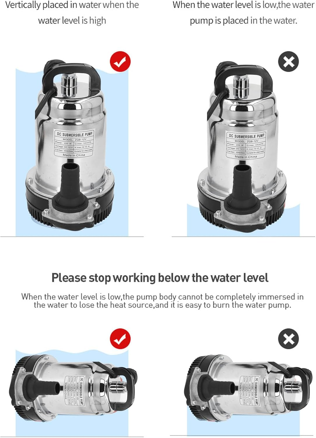 Srliya 220W Powerful DC Submersible with Centrifugal Impeller, Copper Motor, Stainless Steel Housing for Gardens, Ponds, Boats with Aquaculture