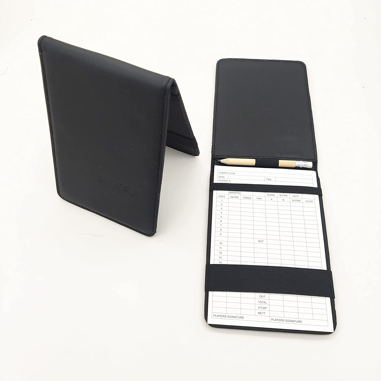 HH-GOLF Golf Scorecard Holder, Black Synthetic Leather Golf Card and Pencil Holder, Deluxe Pocket Golf Yardage Books Golf Gift image number 5