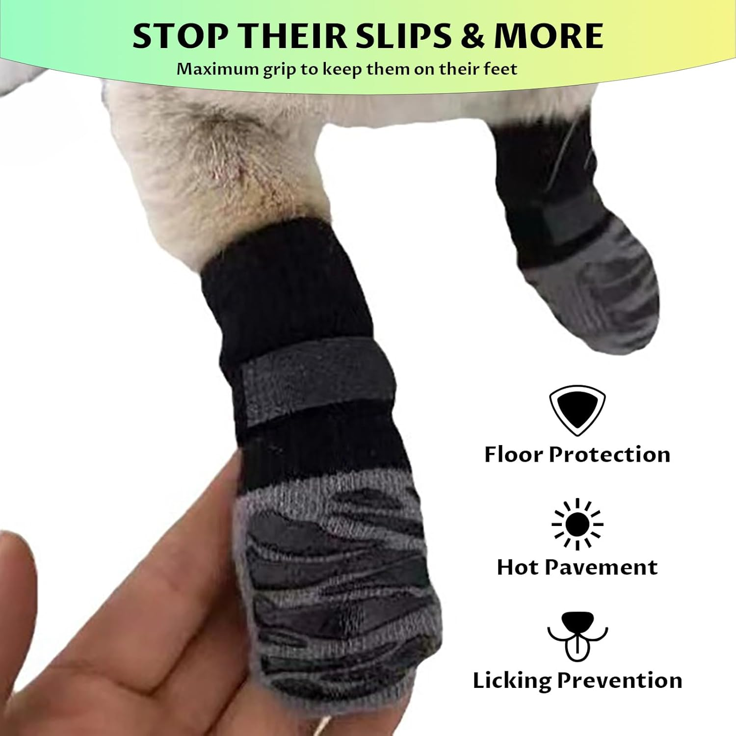 Velmoriah Dog Socks to Prevent Licking Paws, Non-Slip Dog Socks for Hardwood Floors, Comfortable Paw Protectors Dog Booties Shoes for Hot Pavement and Winter (L)