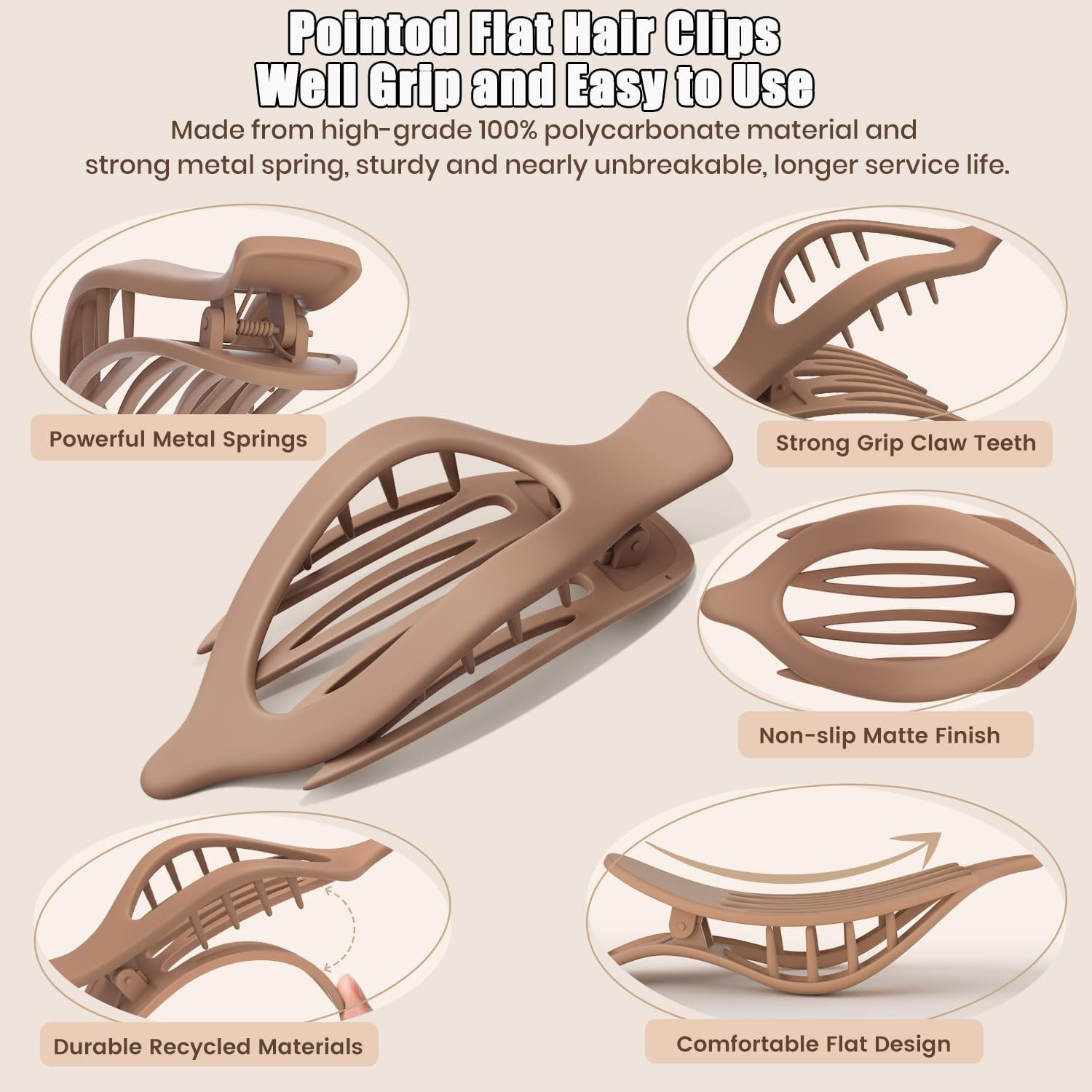 Women'S Hair Clip, Pack of 8, Flat Hair Clip, Claw Clip, Strong Hold & Non-Slip, Large Flat Claw Clip, Hair Clip for Inserting for Thick and Thin Hair image number 2