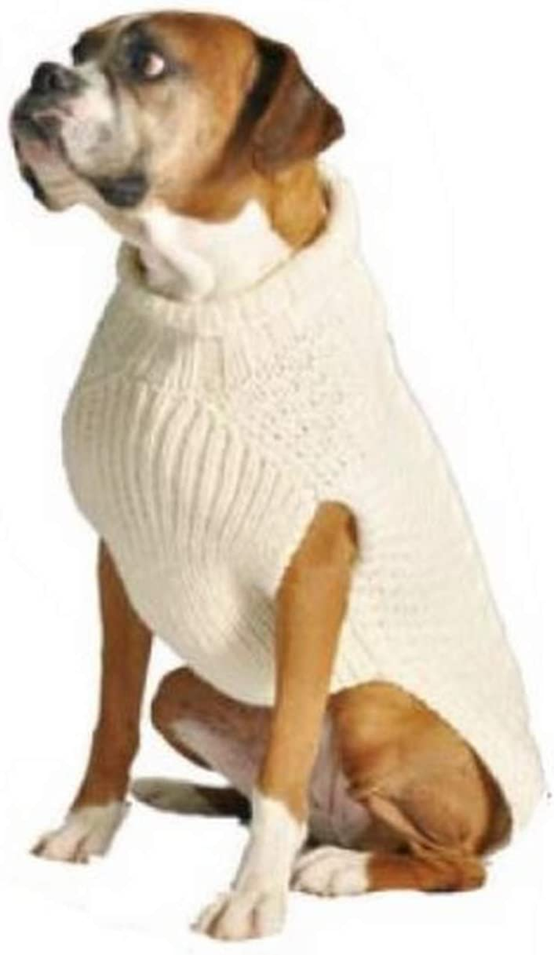 Chilly Dog Natural Cable Knit Dog Sweater (X-Large), Beige