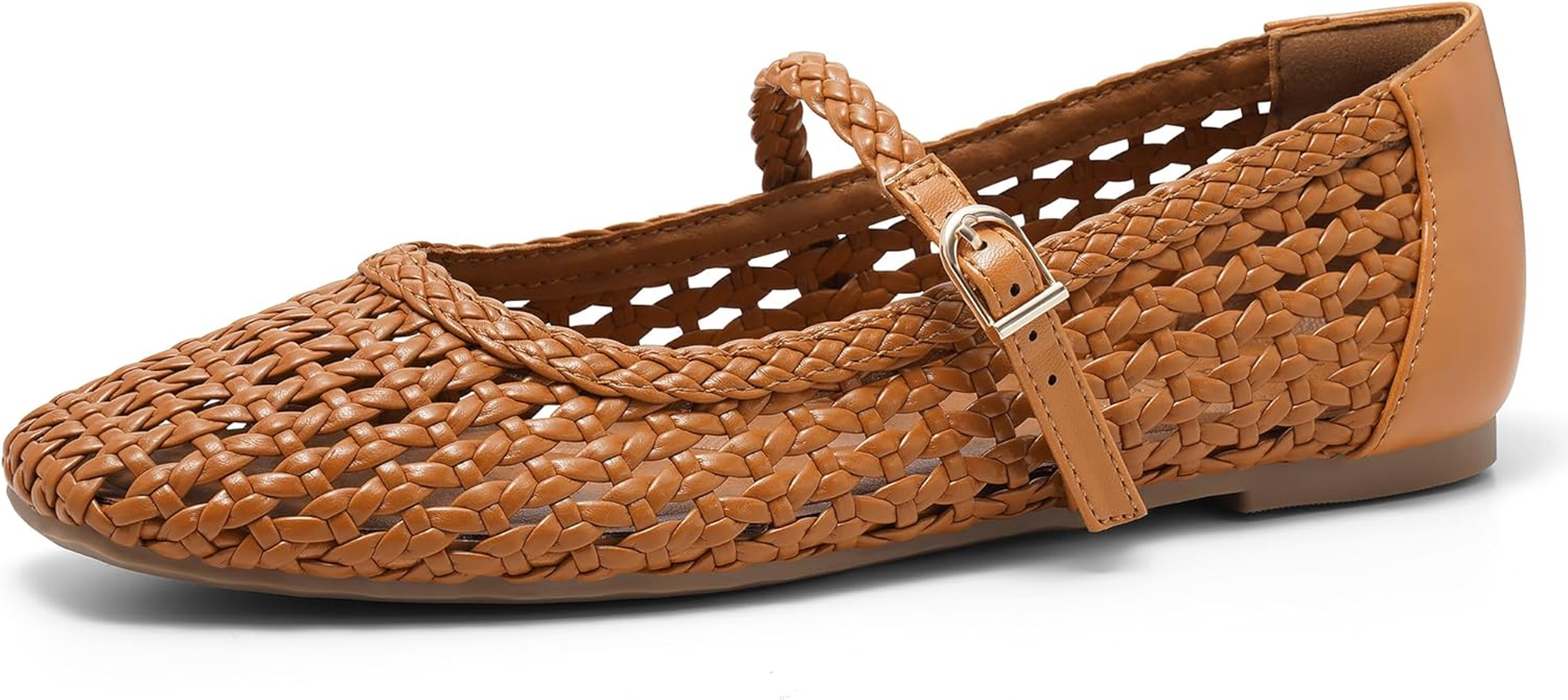 Maxmuxun Ballet Flats for Women Square Toed Mary Jane Flat Comfortable Woven Dressy Shoes