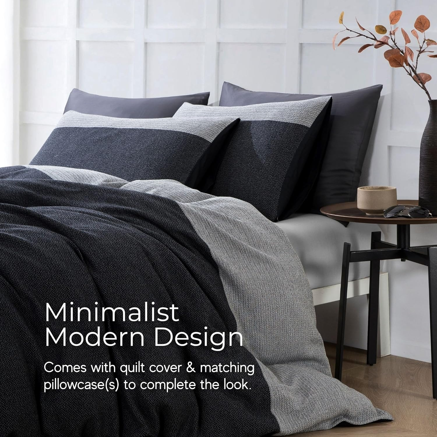 Dreamaker Herringbone 100% Cotton Quilt Cover Set Super King Bed - Luxurious Unique Texture Twill Weave Pattern & Breathable Soft Cotton Easy Care Machine Wash Doona Duvet Cover Set - Charcoal - Grey image number 3