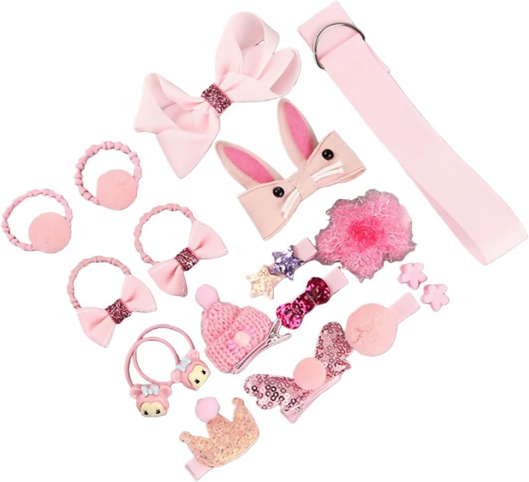 18 Pcs Cute Girls Hair Accessories Elastic Hair Bands Toddler Hair Clips Various Styles Girls Hair Accessories with Gift Box Suitable for Girls Baby Teenage (Pink) image number 6