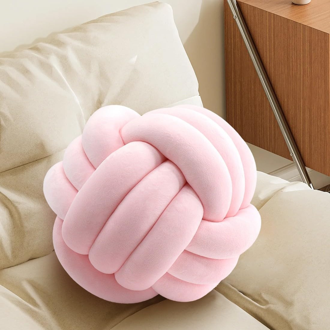 Knot Pillow Ball-Shaped Decorative Throw Pillows,Pink 27Cm Cute Couch Cushion Knotted Plush Pillow Suitable for Living Room Decoration Handmade Braided Throw Pillows
