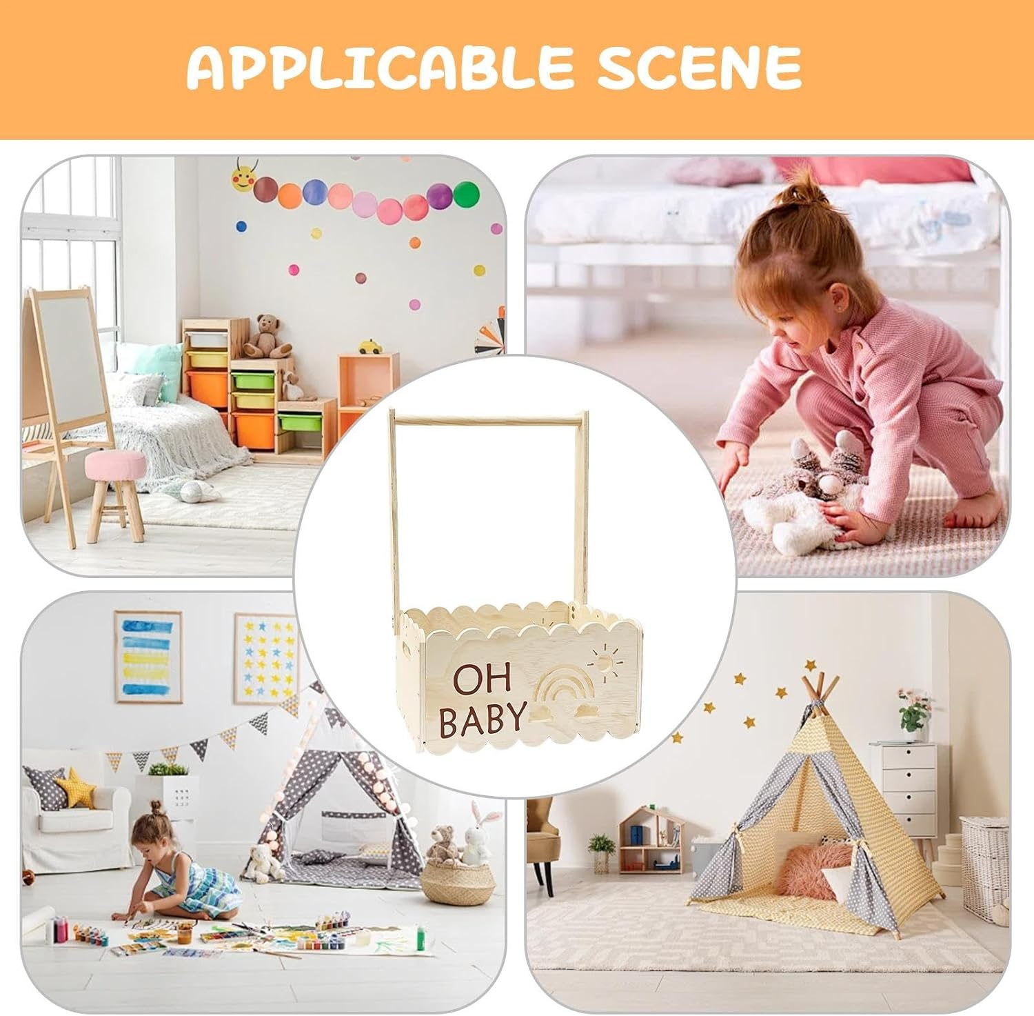 Wooden Baby Shower Gift Box, Wooden Crates with Stackable Handle &ndash; Decorative Boxes for Christening and Pregnancy image number 2