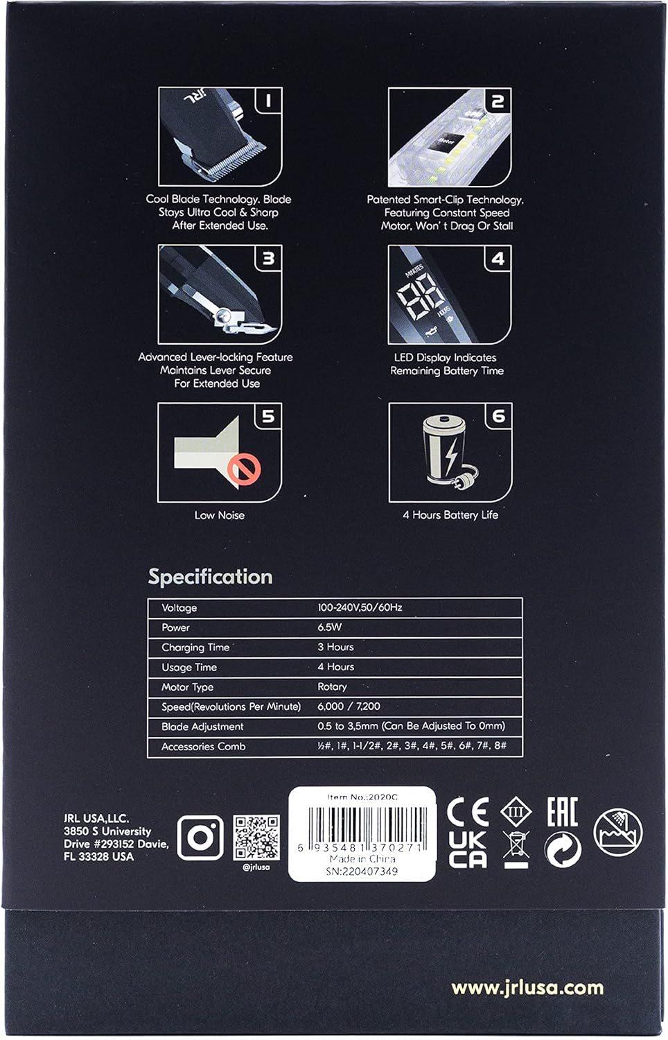 Amazon Series JRL Fresh Fade 2020C Clipper - Professional Hair Clippers W/Cool Blade Technology for Men'S Grooming - Rechargeable Clippers W/Lcd Display and Corrosion Proof (Silver) image number 6