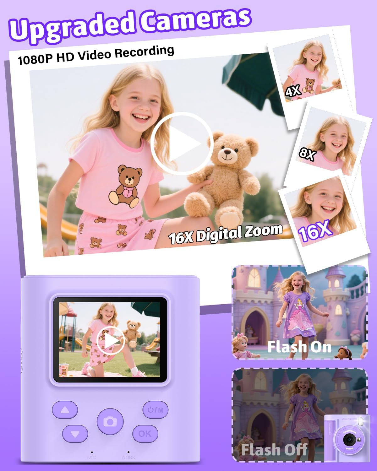 Mgaolo Kids Camera with Instant Print, Thermal Printing Digital Camera Toy for 3-12 Years Old Children, Safe Ink-Free Design, Present for Creativity & Learning (Purple)