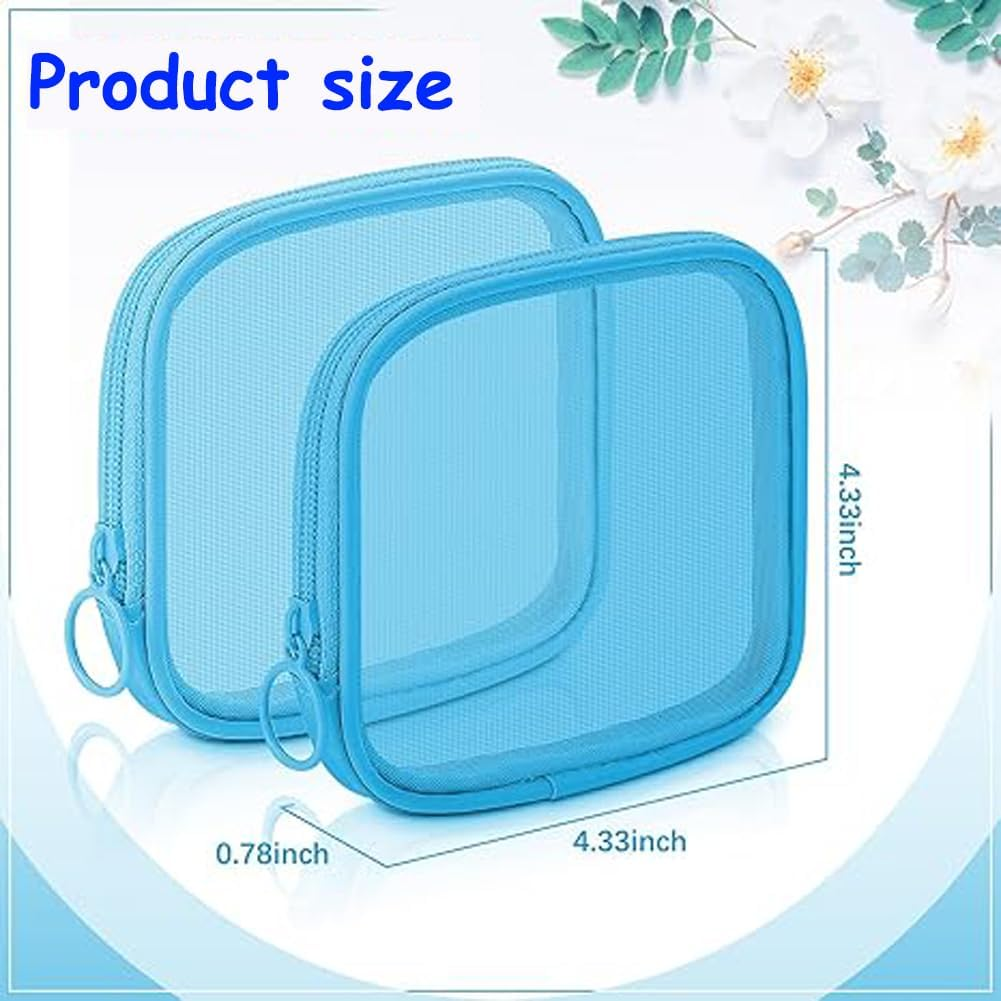 6Pcs Mesh Makeup Bag Mesh Cosmetic Bag Travel Toiletry Bag Pouch with Zipper Mini Portable Makeup Cosmetic Travel Toiletry Purse Bag for Daily Accessories(Lake Blue+Pink) image number 3