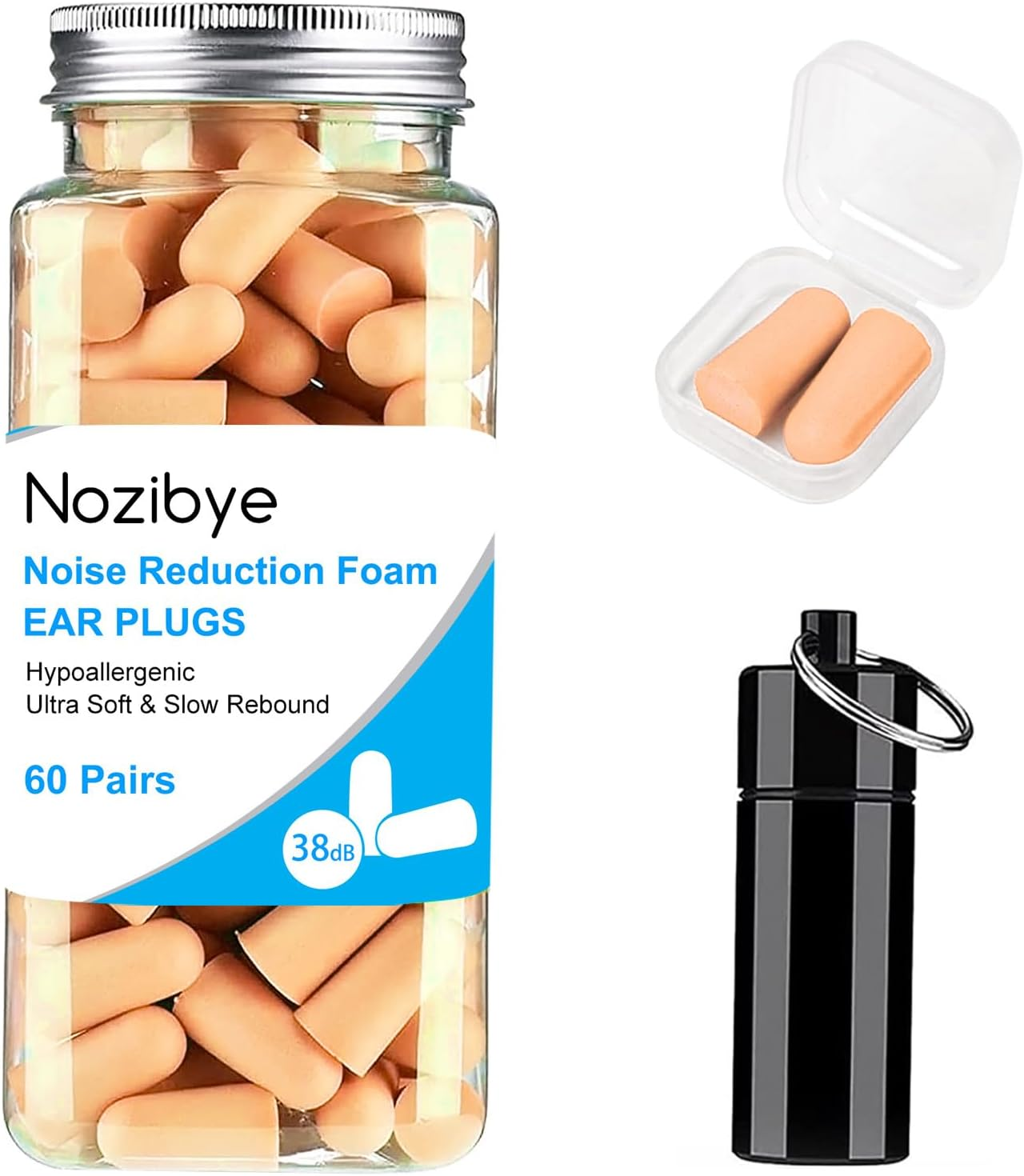 Nozibye Ultra Soft Foam Earplugs, 120 Pieces (60 Pairs) - 38Db SNR Noise Cancelling Ear Plugs for Sleeping, Shooting, Snoring, Studying, Concerts, Work, Loud Sound Reduction (Mint Green)