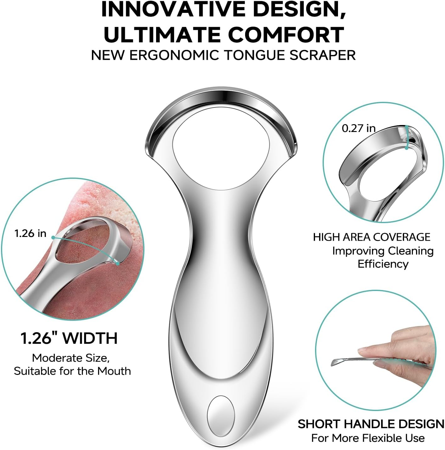 RONAVO Tongue Scraper Tongue Cleaner (2024) Tongue Scraper for Adults Portable Storage Tongue Coating Removal Bad Breath Care Metal Tongue Scraper with Green Carrying Case - Black image number 5