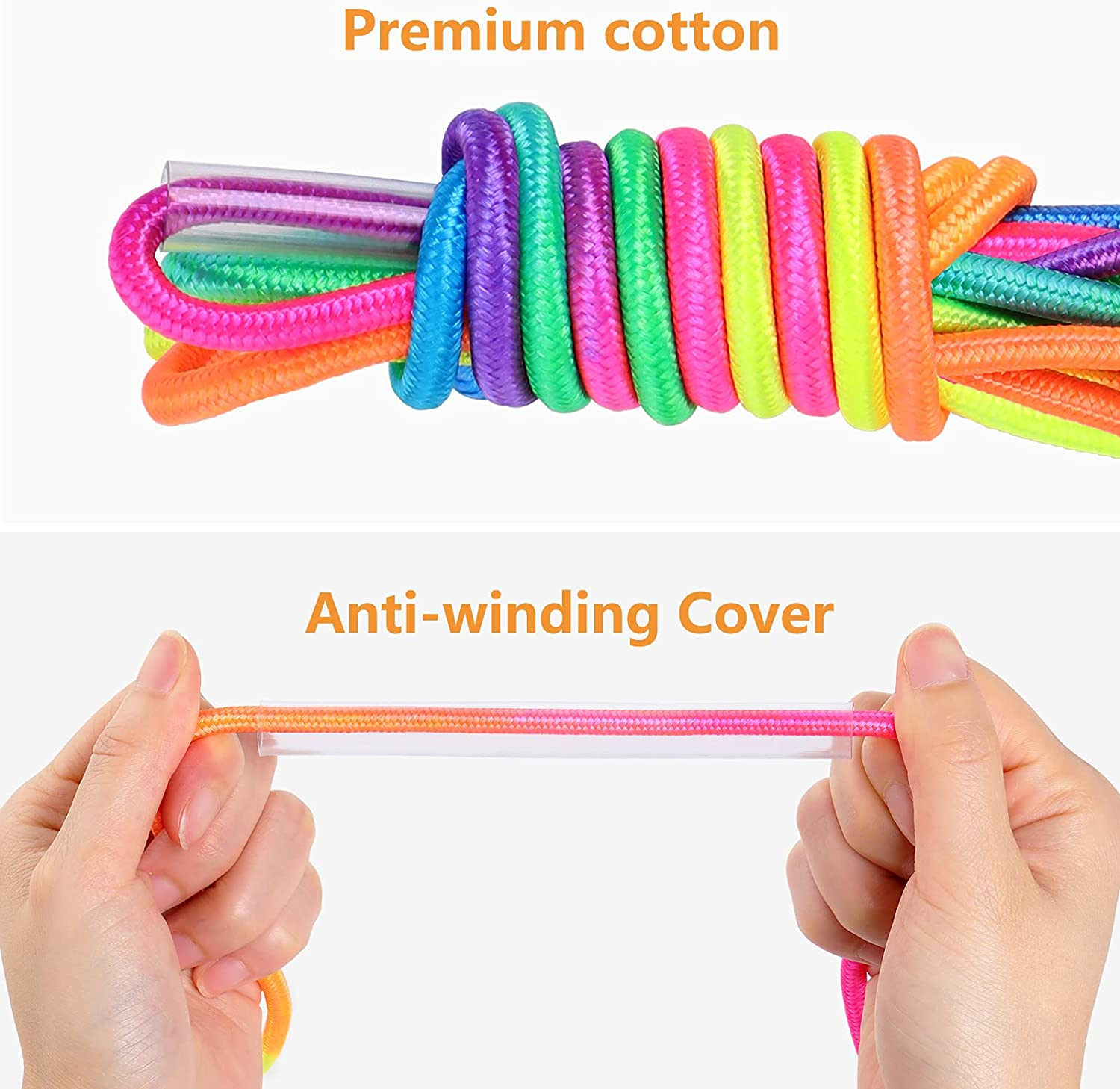 Hianjoo [2 Pack] Skipping Rope, Kids Adjustable Cotton Rope Wooden Handle Jump Rope for Children Boys and Girls for Exercise Fitness Training Weight Loss Outdoor Activity, Pink and Blue image number 3