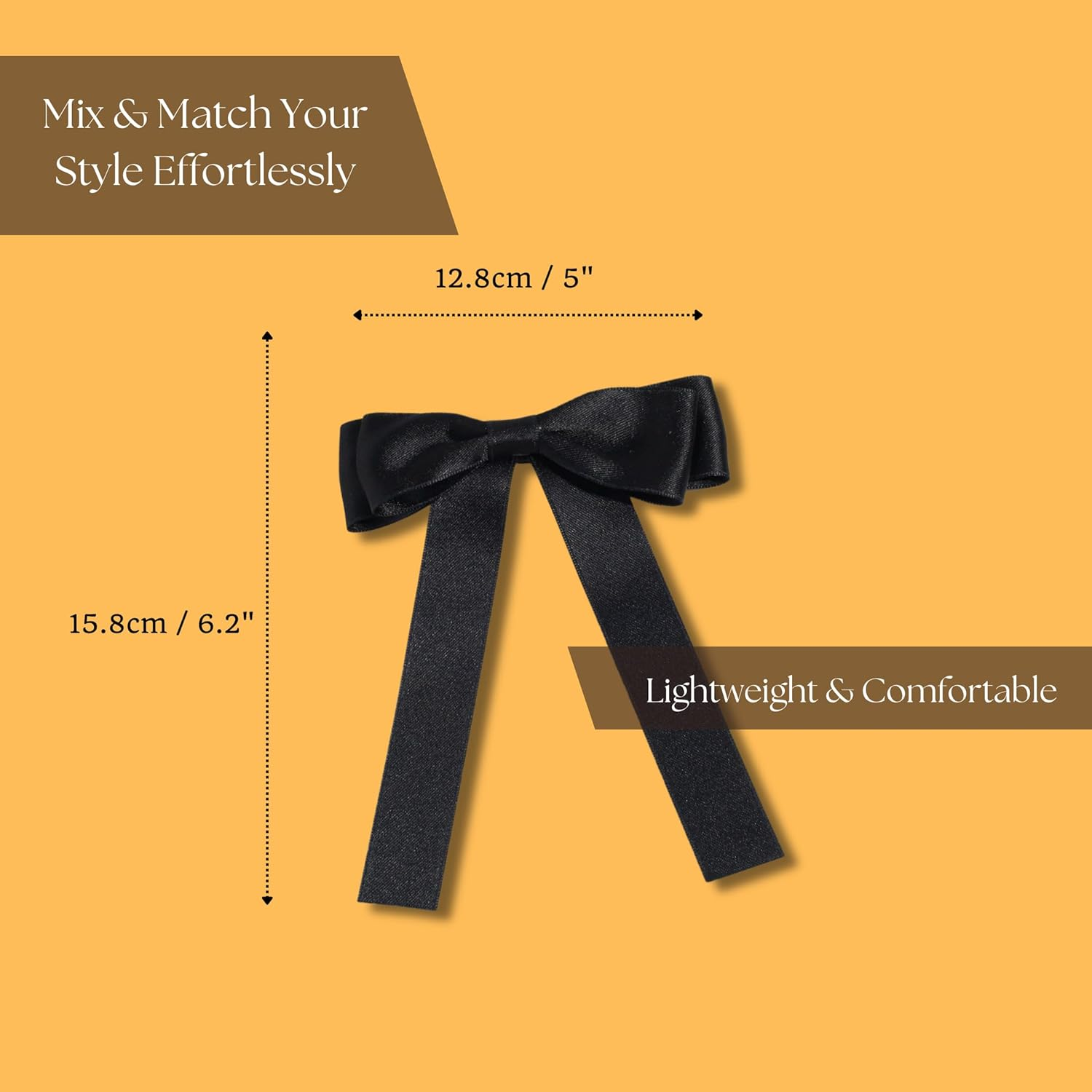 Elegant Black Satin Hair Bow for Women &ndash; 2Pcs Ribbon Bow Clip - Half Up, Ponytail, and Braided Hairstyles &ndash; Fashionable Hair Accessories for Daily Wear, Parties, and Special Occasions (Black) image number 2