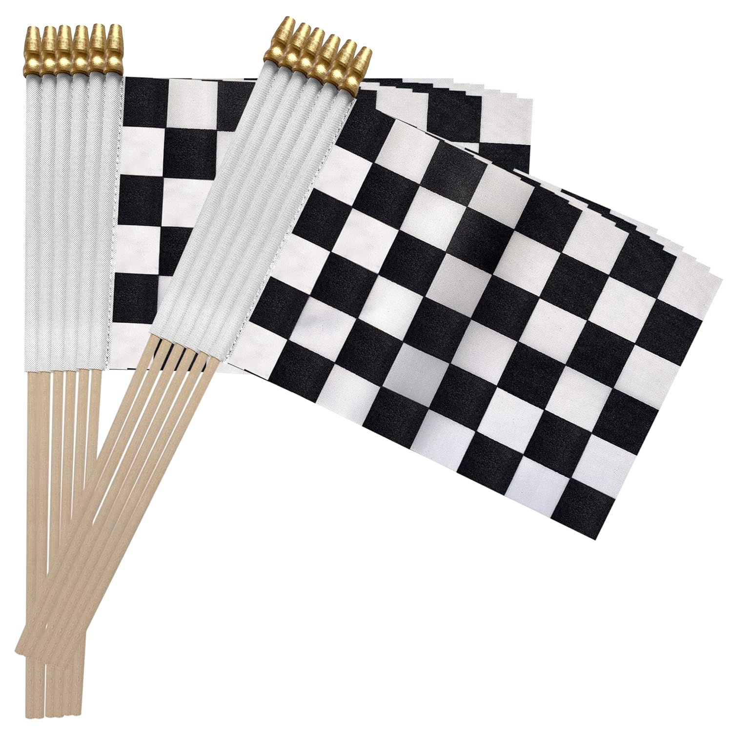 TSMD Checkered Black and White Racing Stick Flag Small Mini Hand Held Race Car Flags Party Decorations, 5X8 Inch,12 Pack