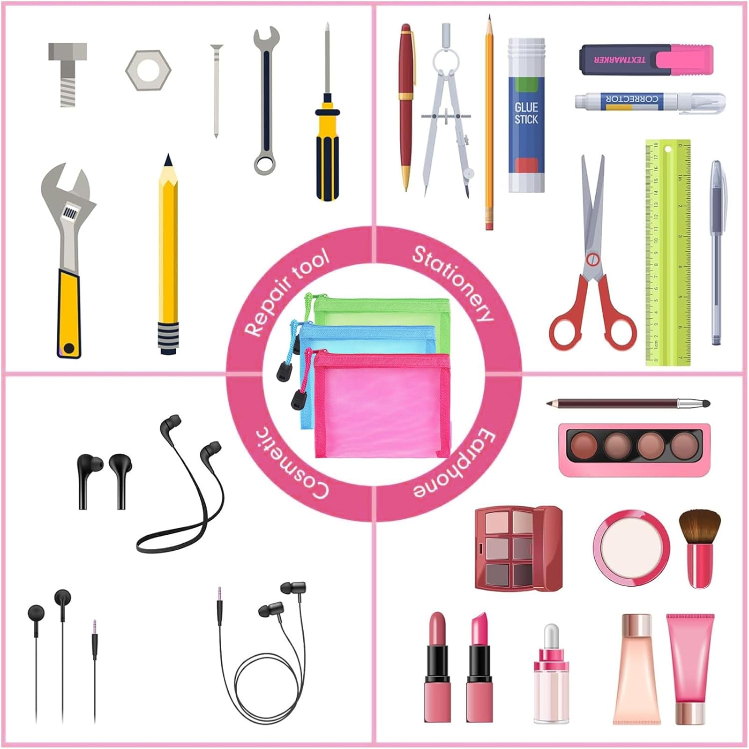 Kzvsiy 10 Pack Mini Zipper Mesh Bags, Coin Pouch & Cosmetic Travel Bags, Zipper Pouches for Purse, Keys, Lipstick, Bank Cards, Toiletries, Office Supplies and Makeup, Assorted Colors